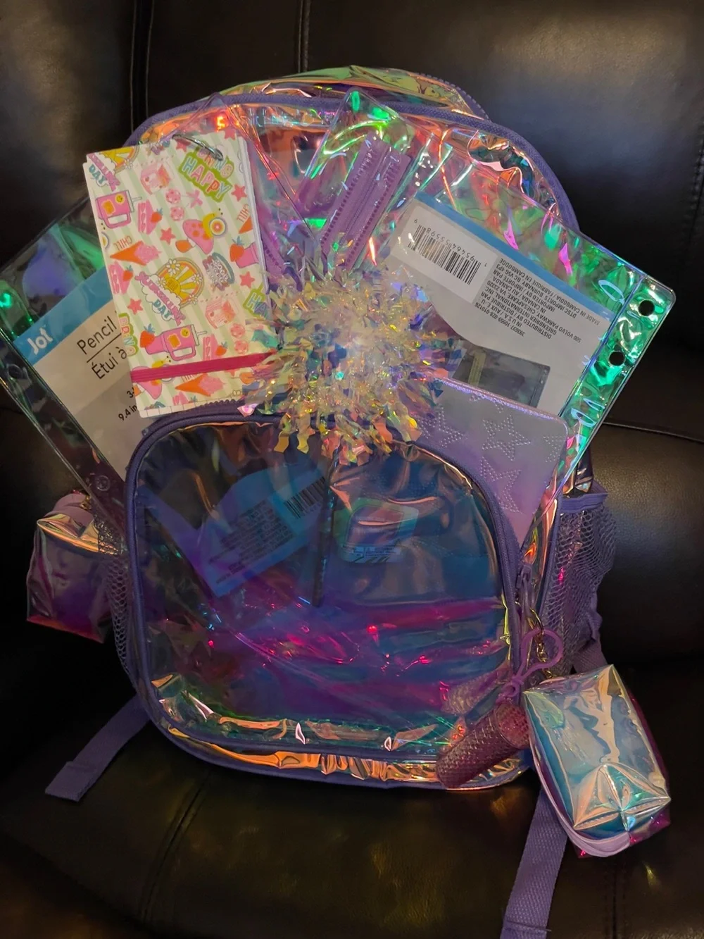 Holographic Purple Kids Backpack with Accessories